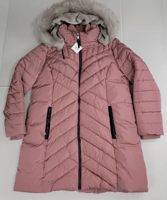 DKNY Womens Faux-Fur Removable Hooded Puffer Coat Pink Women's Size XXL New