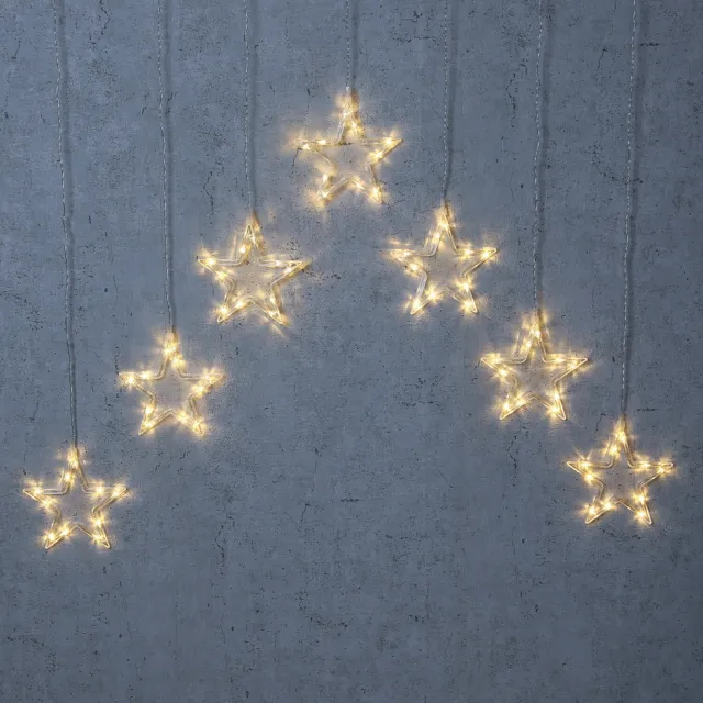 LED Lichtervorhang Sterne 7 Acryl Sterne Sternenvorhang 130x100cm für Fenster