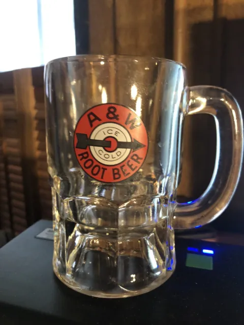 Vintage A&W Root Beer Glass Mug Stein 4.5" Tall Arrow Logo Bullseye 1961-1968 AW