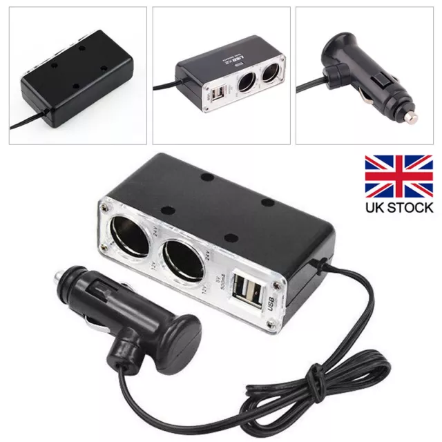 Car Cigarette Lighter Splitter 12V Socket USB 2Way Plug Multi Charger Adapter UK