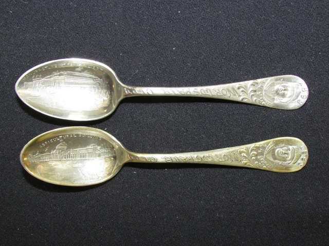 2 - Vintage 1893 Worlds Fair Spoons Agricultural / Manufacturers & Liberal Arts