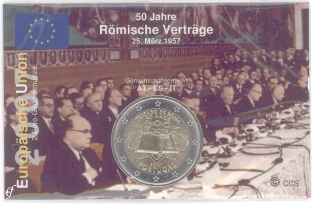 2 Euro Münze in Coincard / Infokarte Portugal 2007 Römische Verträge