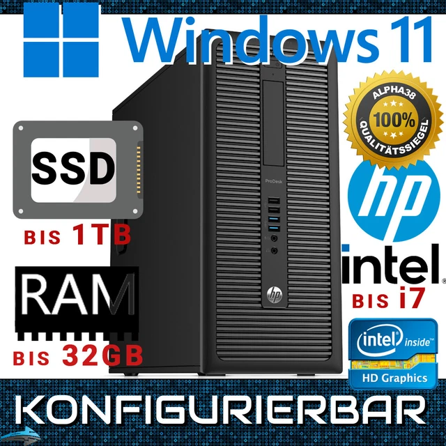 HP PRODESK 600 G1 Tower Windows 11 Pro PC CONFIGURATOR to Intel i7 32GB