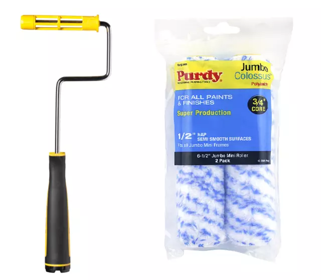 Purdy Jumbo Mini Paint Roller Frame including 6.5", 4.5" Paint Roller Sleeves x2