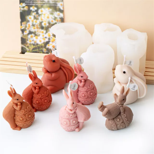 3D Kaninchen Silikonform Osterhase Kerzenform DIY Handwerk Schokolade Seife Form
