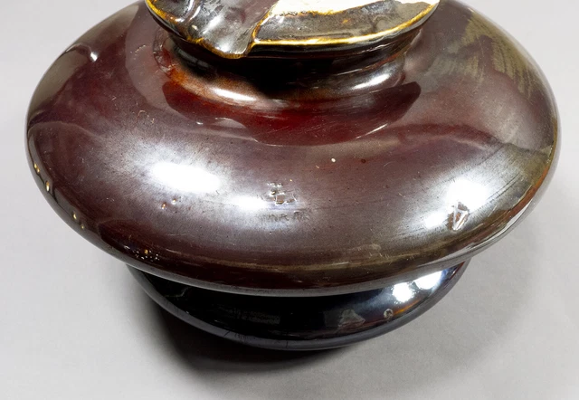 Large 9.25" Brown Glazed Porcelain Groove Top High Voltage Two Tier Insulator 5