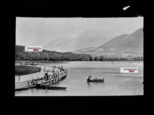 Annecy Lake Water Boat 13x18cm Black & White Negative Photo Glass Plate + CPA