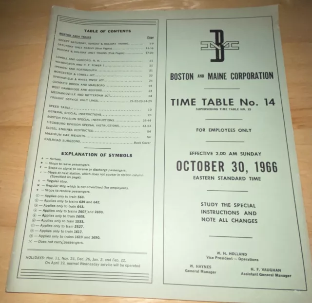 Oct. 1966, Boston And Maine Railroad Time Table No. 14, Employees, Obsolete