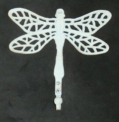 LARGE Cast Iron Dragonfly Hook Rustic White Finish Great For Garden 9" x 9"