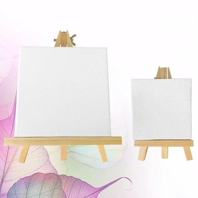 2 PIEZAS Trípode de lona de pintura caballete de madera mini lienzos miniatura