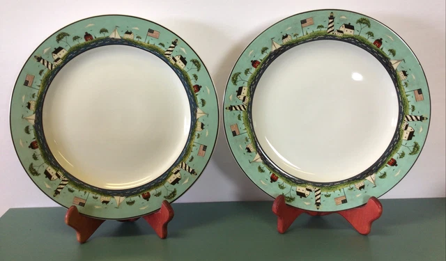 2 Sakura Warren Kimble Coastal Breeze Lighthouse Flag Boat - 11" Dinner Plates