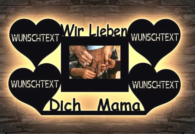 Muttertags Geschenk  Wir lieben dich Mama Led mit Bilderrahmen Nachtlicht - LOVE