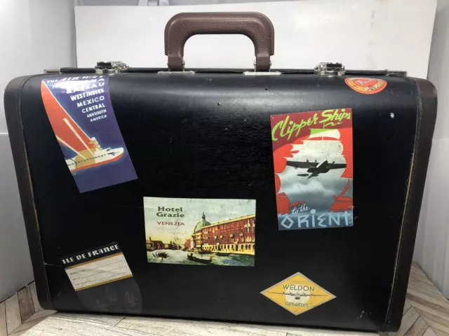 Vintage Suitcase W/ Vintage Stickers Attached