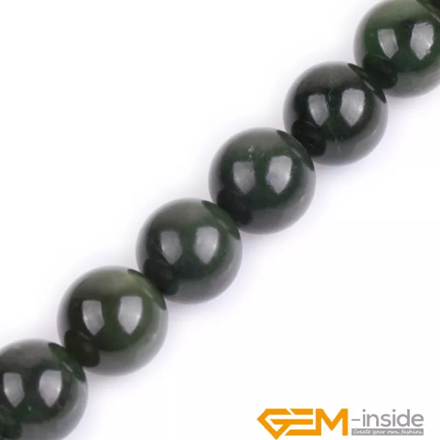 AAA Grade Natural Genuine Green Canadian Jadeite Jade Gemstone Round Beads 15"