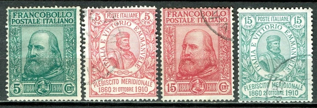 Italie, timbres N° 83 à 86, effigies de Garibaldi oblitérés, TB