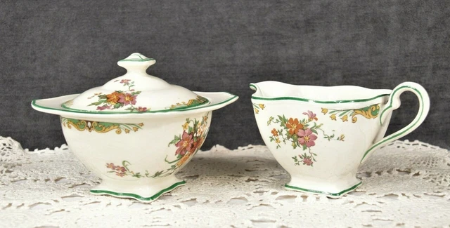ROYAL WINTON GRIMWADES BEDFORD COVERED SUGAR AND CREAMER  Antique (1930's) 3