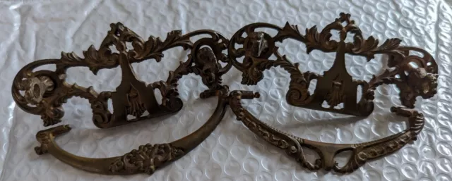Antique style Victorian Ornate Brass drop bail pull handle - Lot of 2