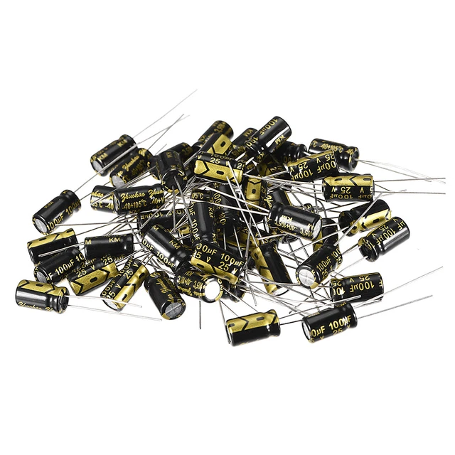 Radial Condensateur électrolytique 100uF 25V 105°C Vie 2000H 6x12mm Noir 50pc