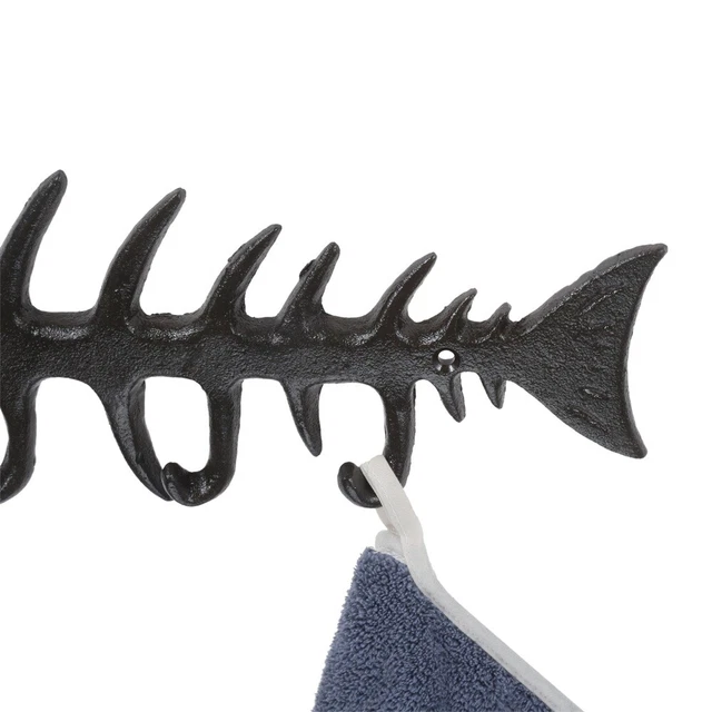 Retro FISH BONE 4 Key Hook Rack Hat Towel Coat Wall Hook Hallway Kitchen Decor 9