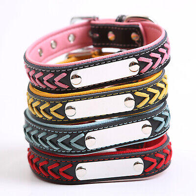 Personalized Dog Collar Braided Leather Padded Name ID Tag Engraved Free XS-XL 3