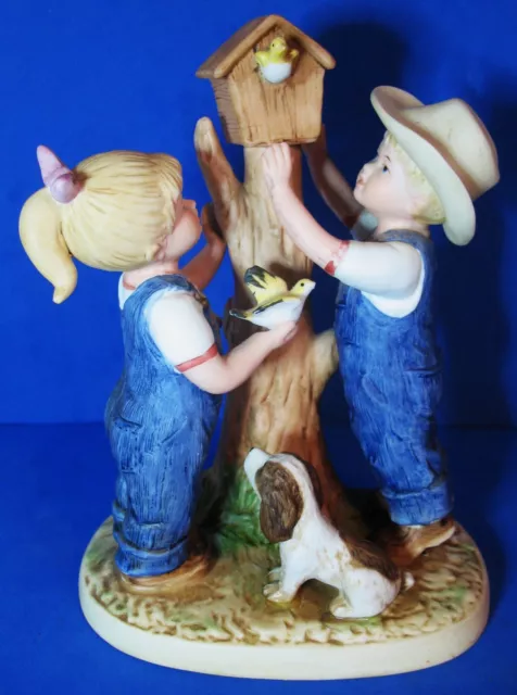 Vtg 1985 Homco Denim Days #8888 Our Bird House Danny and Debbie Resin Figurine
