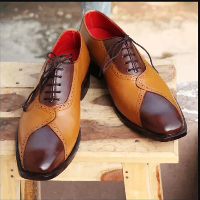 Herren Handarbeit Schuhe zweifarbig Leder Oxford Schnürung Hochzeit formelle Stiefel