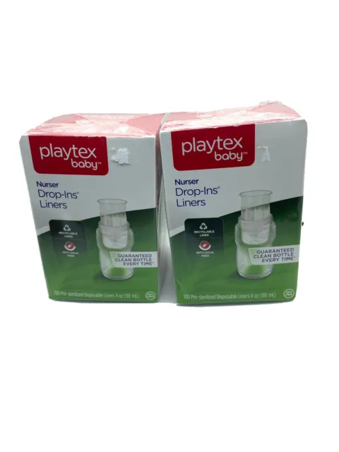 Lot Of 2 - Playtex Baby Drop Ins Bottle Liners 100 Count 4 oz (Total 200 Ct)