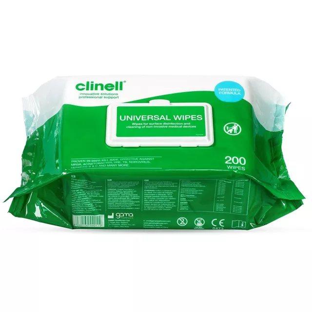 Clinell Wipes Antibacterial Wet Wipes Kills 99.9% Of Germs 200 Wipes Per Pack