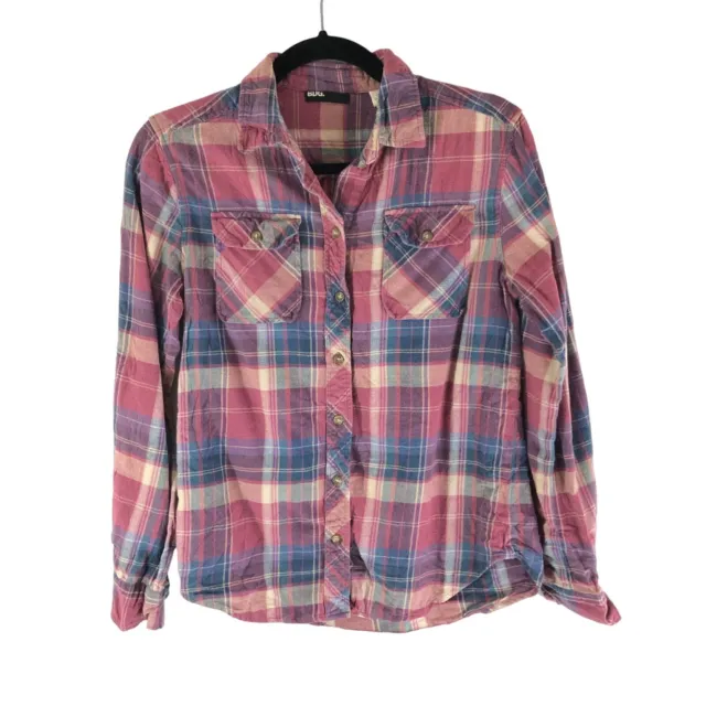 BDG Urban Outfitters Womens Flannel Shirt Cotton Plaid Pockets Pink Blue S