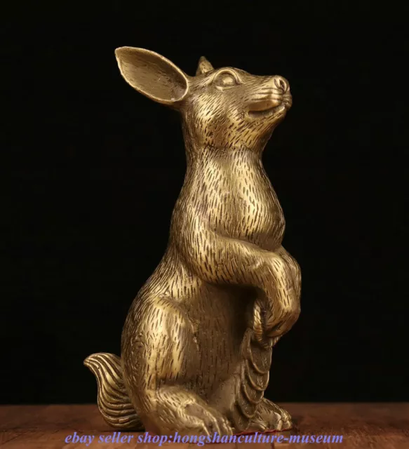 7.4 " Ancient China Copper Gilt Fengshui 12 Zodiac Animal Rabbit Wealth Statue