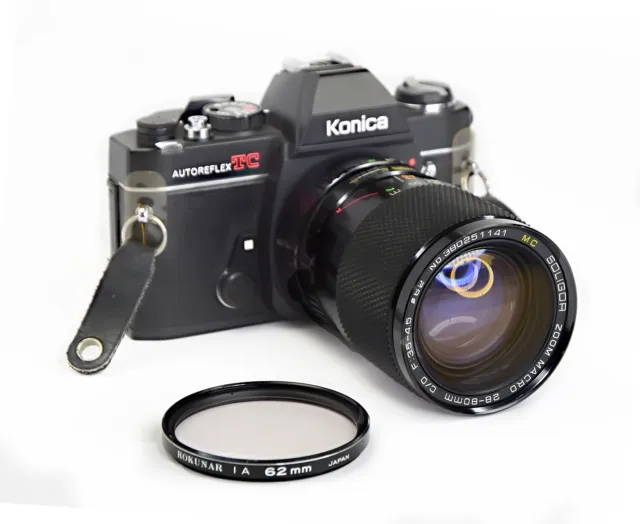 KONICA AUTOREFLEX TC 35mm Film Camera, SOLIGOR Zoom Macro 28-80mm f/3.5-4.5  - A