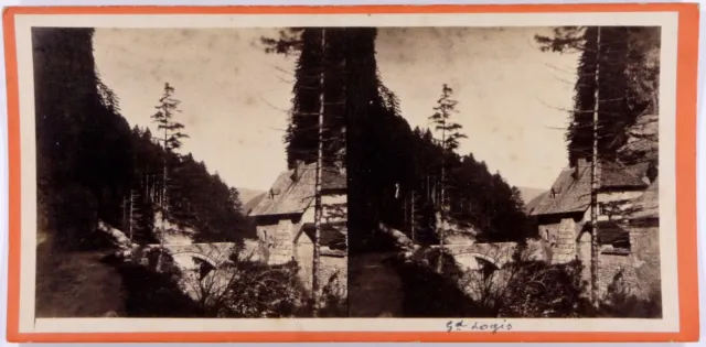 Le Grand Logis.Route de St Pierre au Pont St P.Photo Stereo View Unique! An.1870