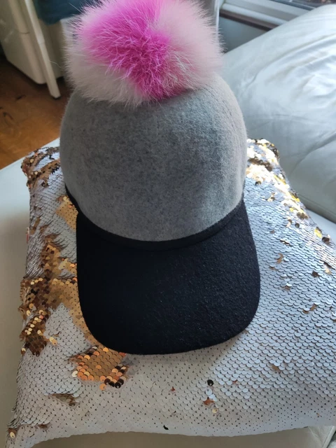 HELENE BERMAN GREY wool hat with fur pompom £25.00 - PicClick UK display picture 3