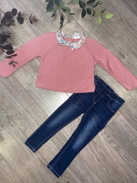 NEXT girls floral collar jumper jeans autumn winter outfit age 2-3