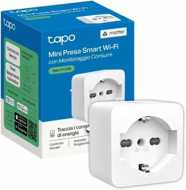 Tp-Link Tapo P125M Matter Presa Smart Italiana, Monitoraggio Energia, Wifi Intel