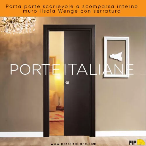 Puerta Puertas Corredero A Desaparición Interno Pared Lisa Wenge Con Cerradura