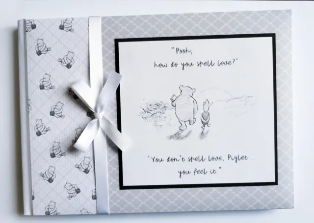 Personalised Classic Winnie the Pooh black and white baby shower guest book