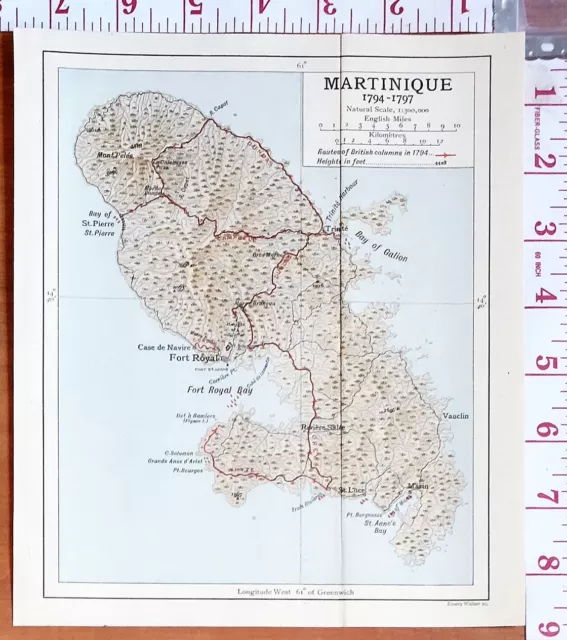 Map/Battle Plan Martinique 1794-1797 Fort Royal Bay Of St Pierre Trinite