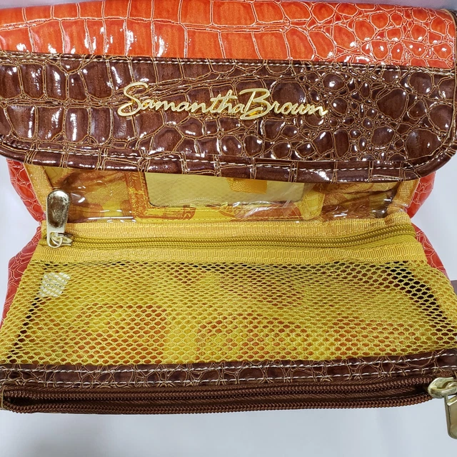 Trifold Cosmetic Bag Orange Brown PVC Embossed Croc Samantha Brown 4