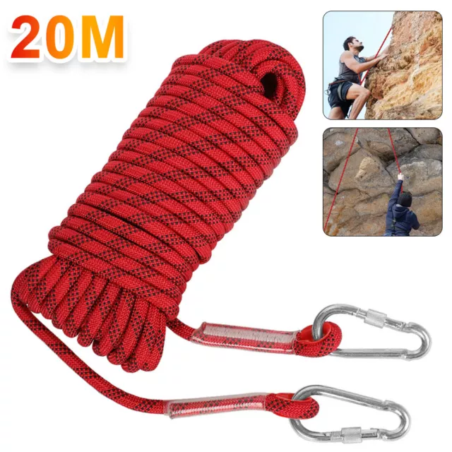 20m 12mm Tree Rock Climbing Rope Outdoor Mountain Safety Rescue Auxiliary Cord