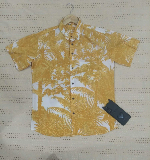 Indiano Giallo Grande Albero Cotone Uomo Camicia Abito da Sposa XL Ragazzi UK