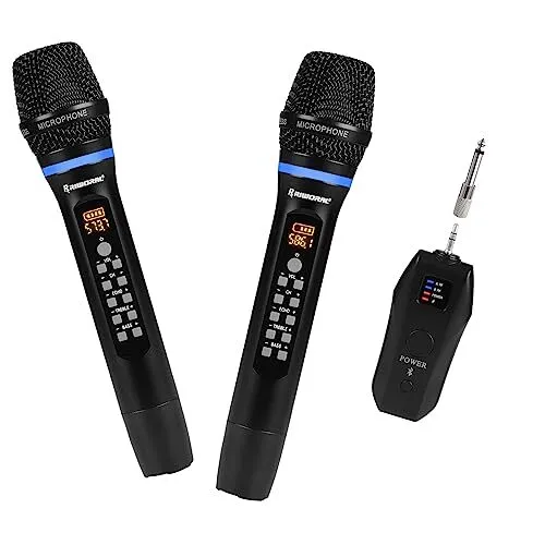 Rechargeable Wireless Microphone System Dual UHF Handheld Cordless Dynamic Mi...