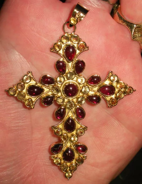 VINTAGE LARGE GOLD OVER STERLING SILVER GARNET & CITRINE CHARM PENDANT tuvi