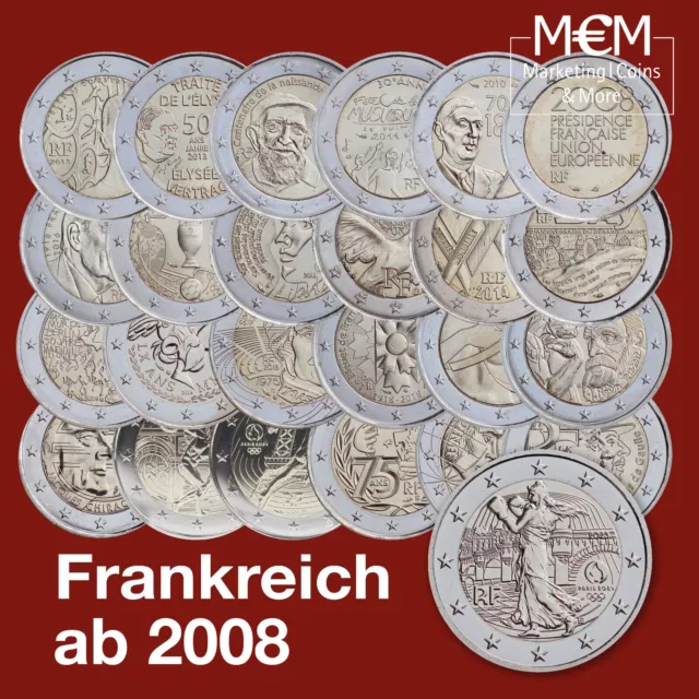 ### 2 Euro Frankreich Gedenkmünzen 2008 - 2023 Alles Lieferbar ###