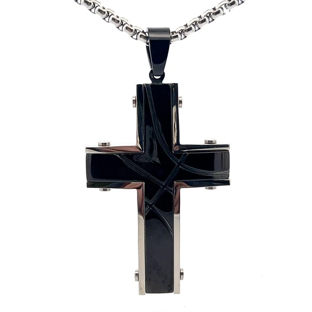 SHAQUILLE O NEAL BLACK Stainless Steel Enhanced Blue Diamond Cross Pendant 49.00 PicClick