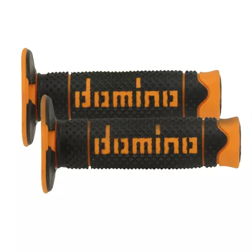 COPPIA MANOPOLE NERE / ARANCIONI DOMINO PER MOTO ENDURO E CROSS UNIVERSALI 119mm