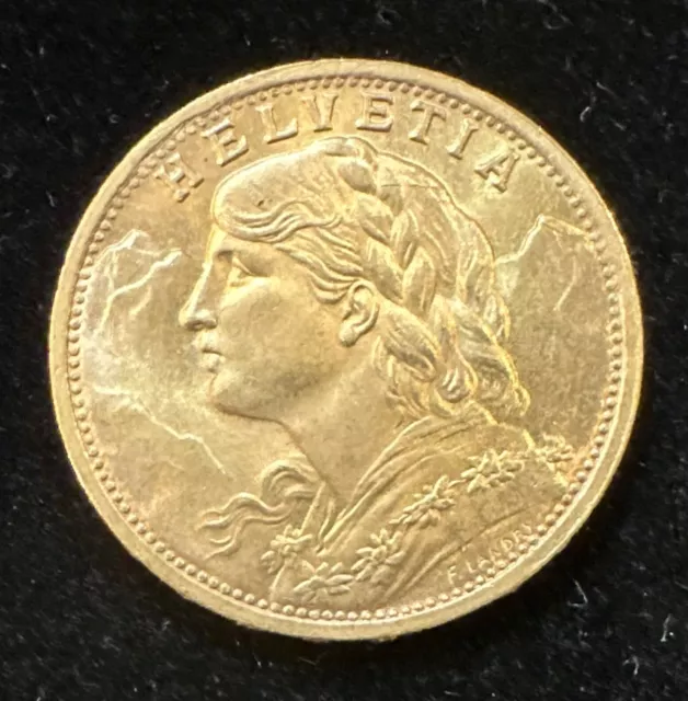 1947 Swiss Helvetia 20 Franc Gold Coin