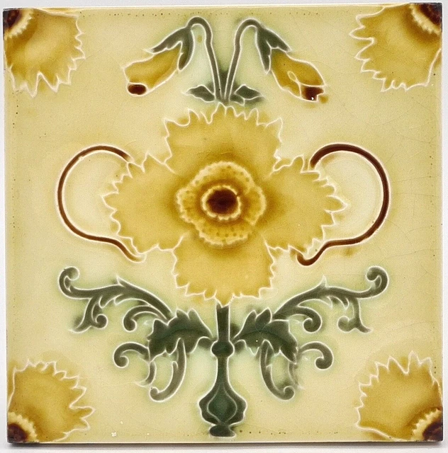 Antique Fireplace Tile Art Nouveau Majolica by Henry Richards C1903 AE3