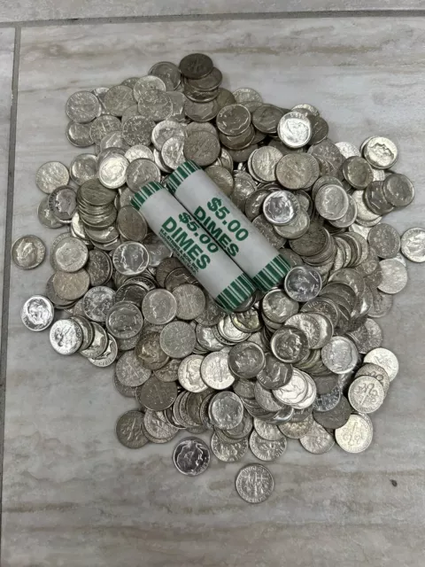 1946-1964 Roosevelt dimes (2) two rolls (10) ten dollar’s face value 90% silver