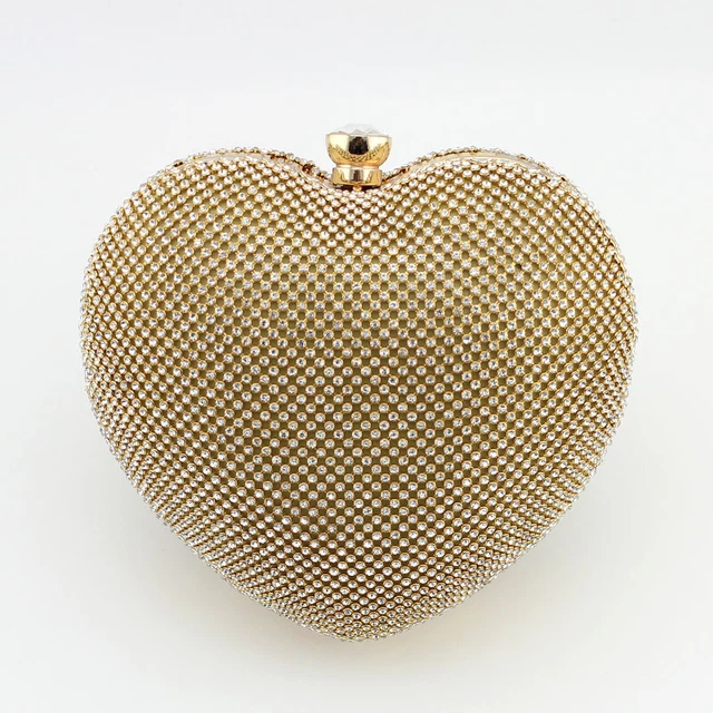 Unique Heart Shape Crystal Clutch Evening Bag Girl Party Handbag Prom Purse Gold Unique Heart Shape Crystal Clutch Evening Bag Girl Party Handbag Prom Purse Gold